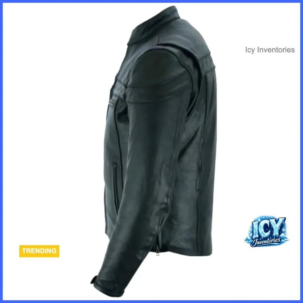 Premium Leather Racer Jacket with Vents and Multi Pockets